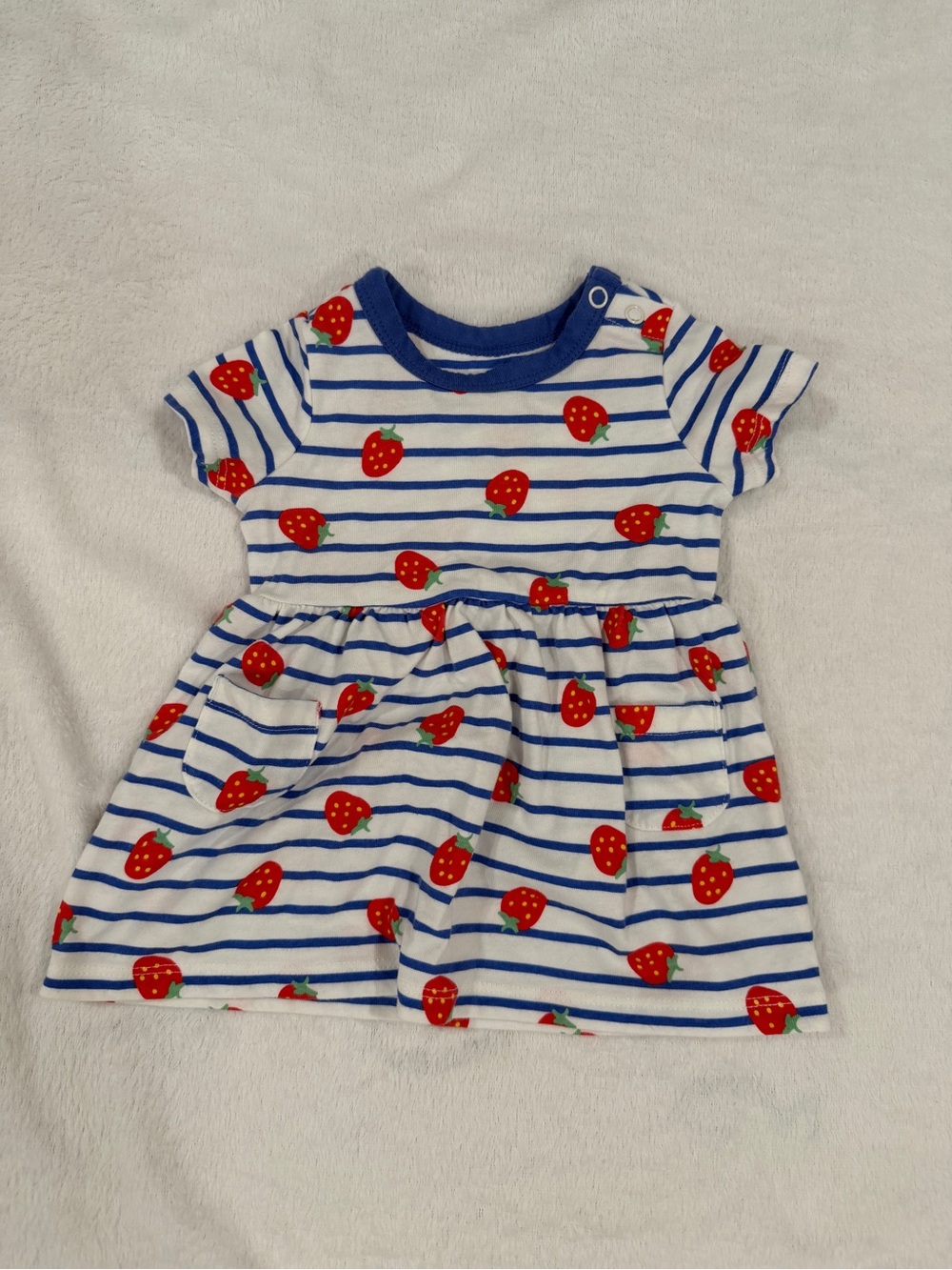 wonder nation Blue & White Stripe Dress with Red Strawberry Print